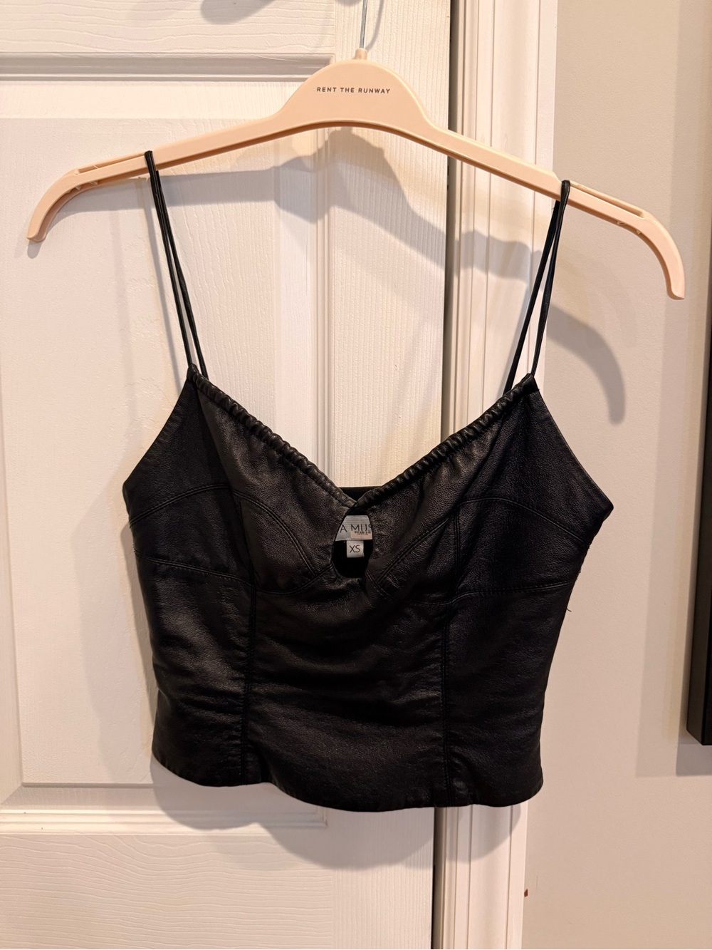 Aya Muse Black Faux Leather Camisole with Spaghetti Straps